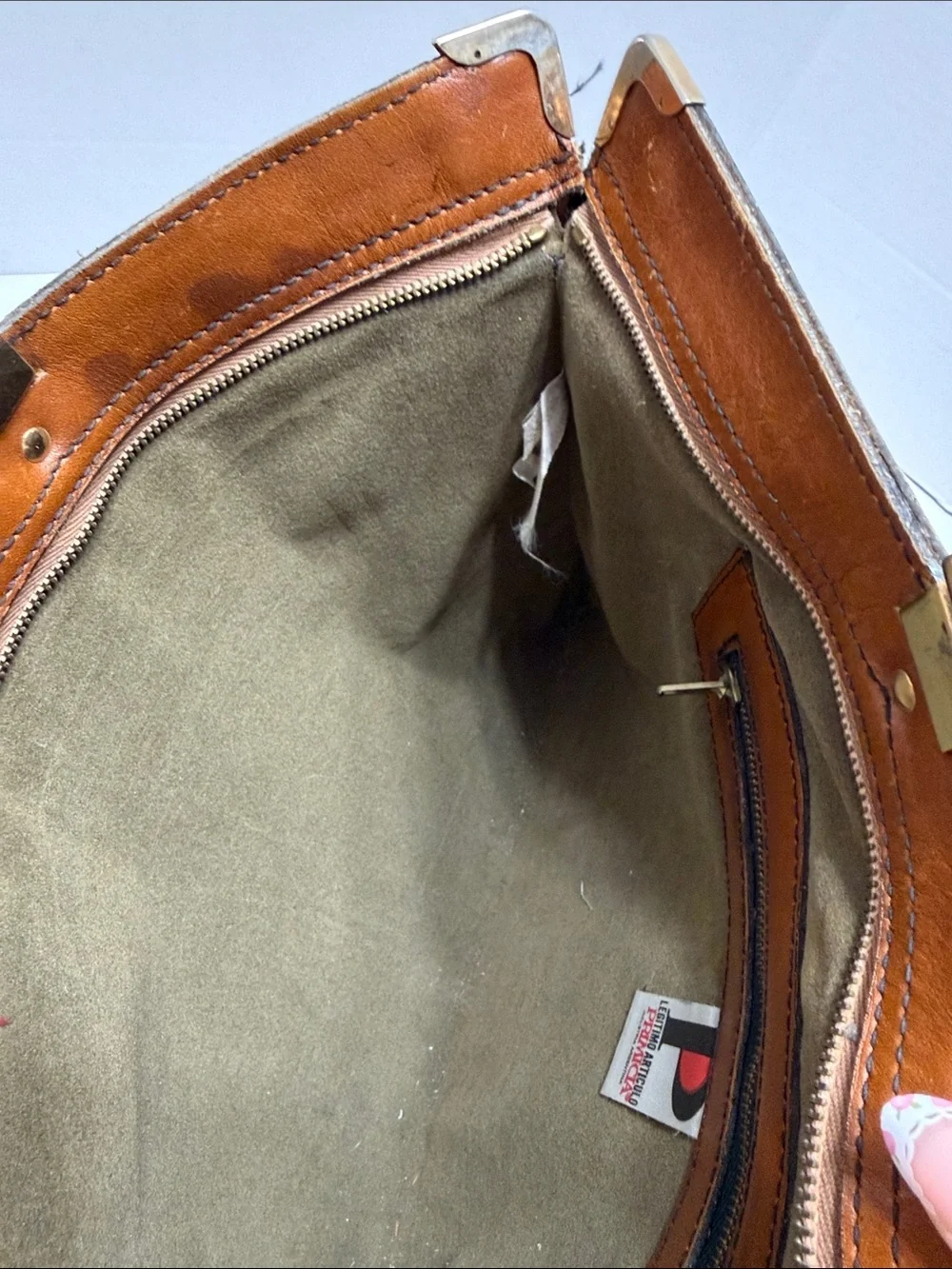 Men's Tan Leather Top-Handle Briefcase with Brass Accents